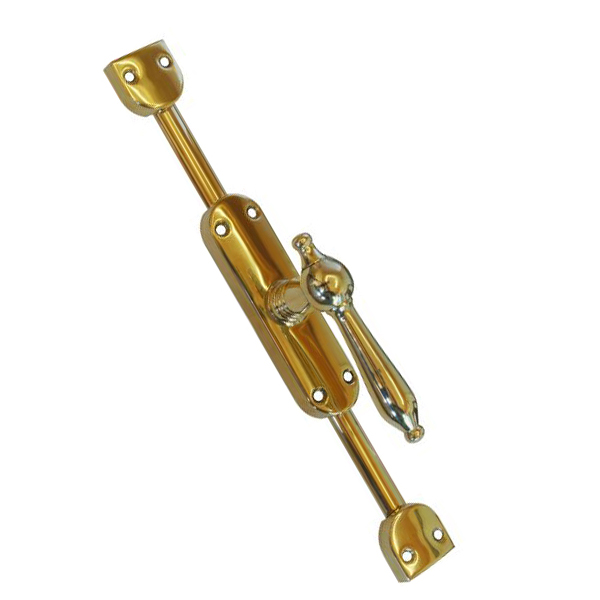 Fenstergetriebe nostalgisches, Basquilverschluß, Basküleverschluss, Besküleverriegelung, Bascule, antik Fenster Getriebe aufliegend, Messing poliert, für rechtes Fenster, bis 2,4 Meter